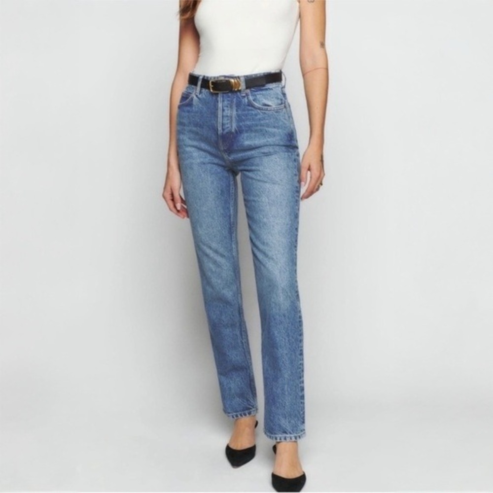 Reformation Women Stevie Ultra High Rise Jeans Sydney Wash Straight Leg Denim 25